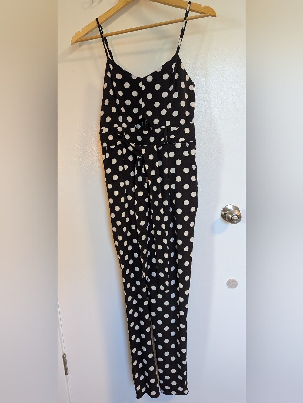Material Girl Black & White Polka Dot Strapless Jumpsuit